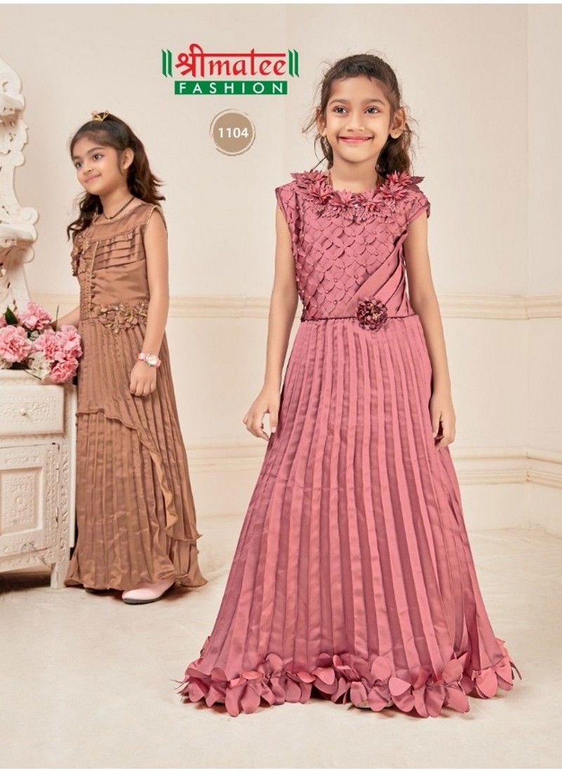 Pink Colour Shreematee Baby Girl Vol 1 Handwork & Stone Work Gown Style Fancy Fabrics Kids Wear For Girls 1104